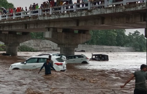 मध्य प्रदेश में अचानक आई बाढ़ में 14 कारें बह गईं, बचाव कार्य जारी